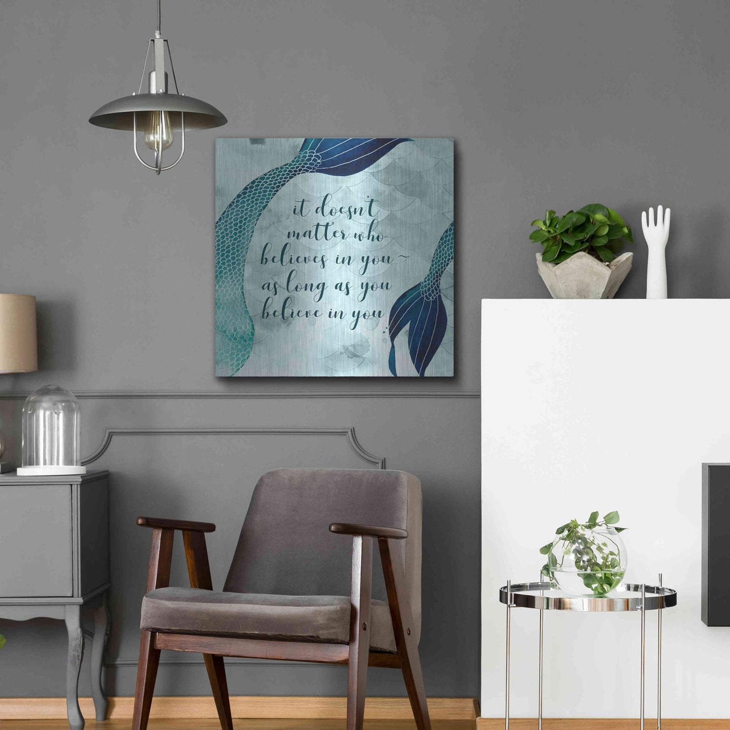 Luxe Metal Art 'Mermaid Inspirations II' by Grace Popp, Metal Wall Art,24x24