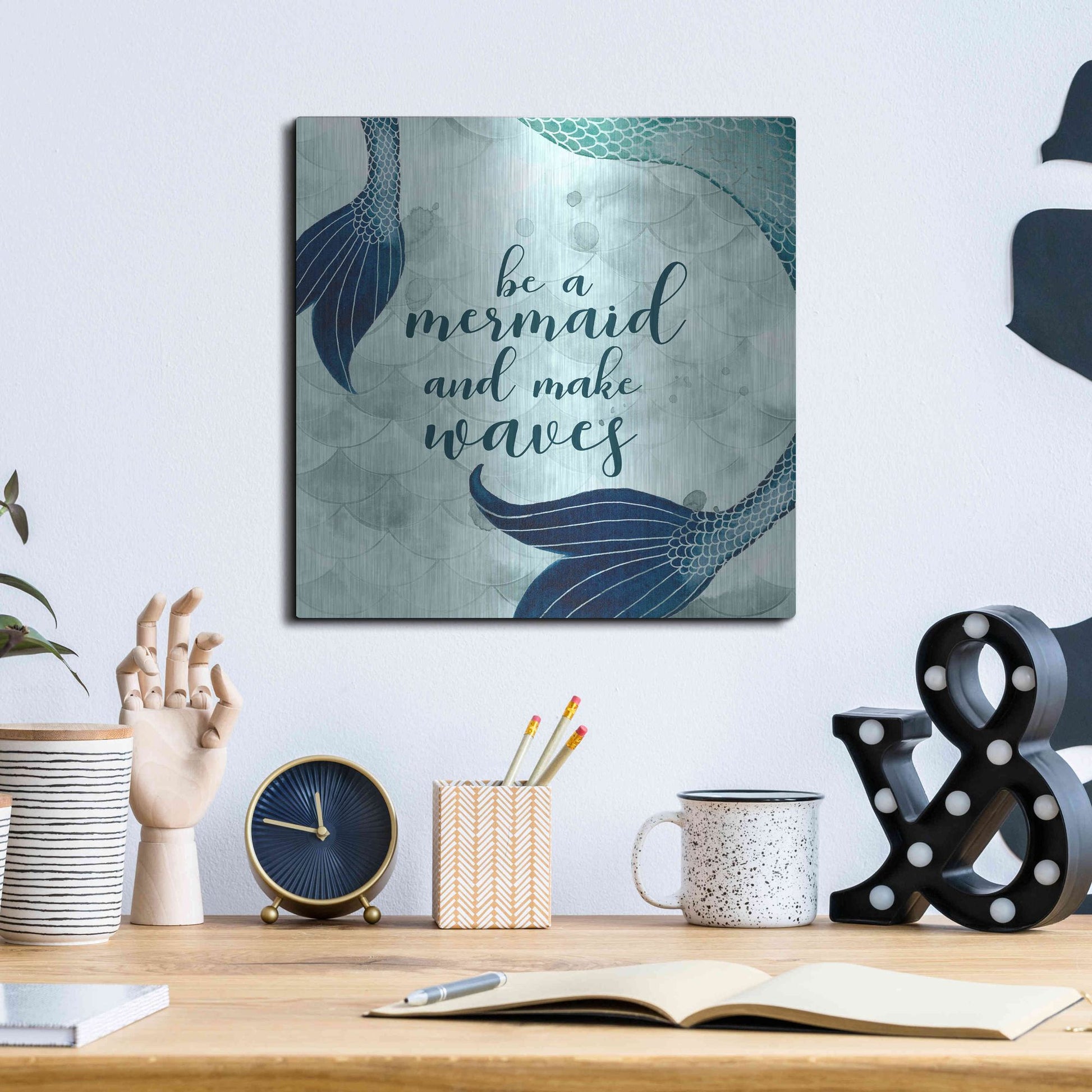 Luxe Metal Art 'Mermaid Inspirations I' by Grace Popp, Metal Wall Art,12x12