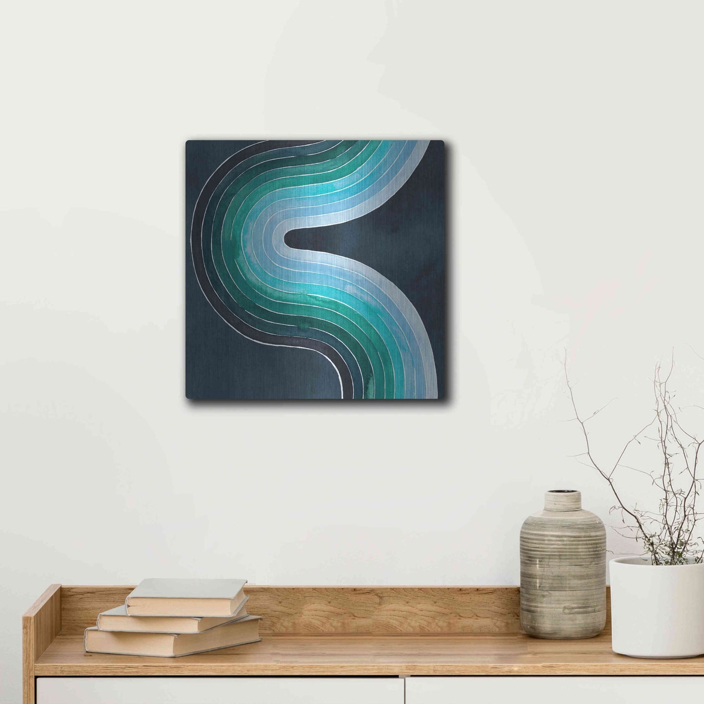 Luxe Metal Art 'Mid Century Current II' by Grace Popp, Metal Wall Art,12x12