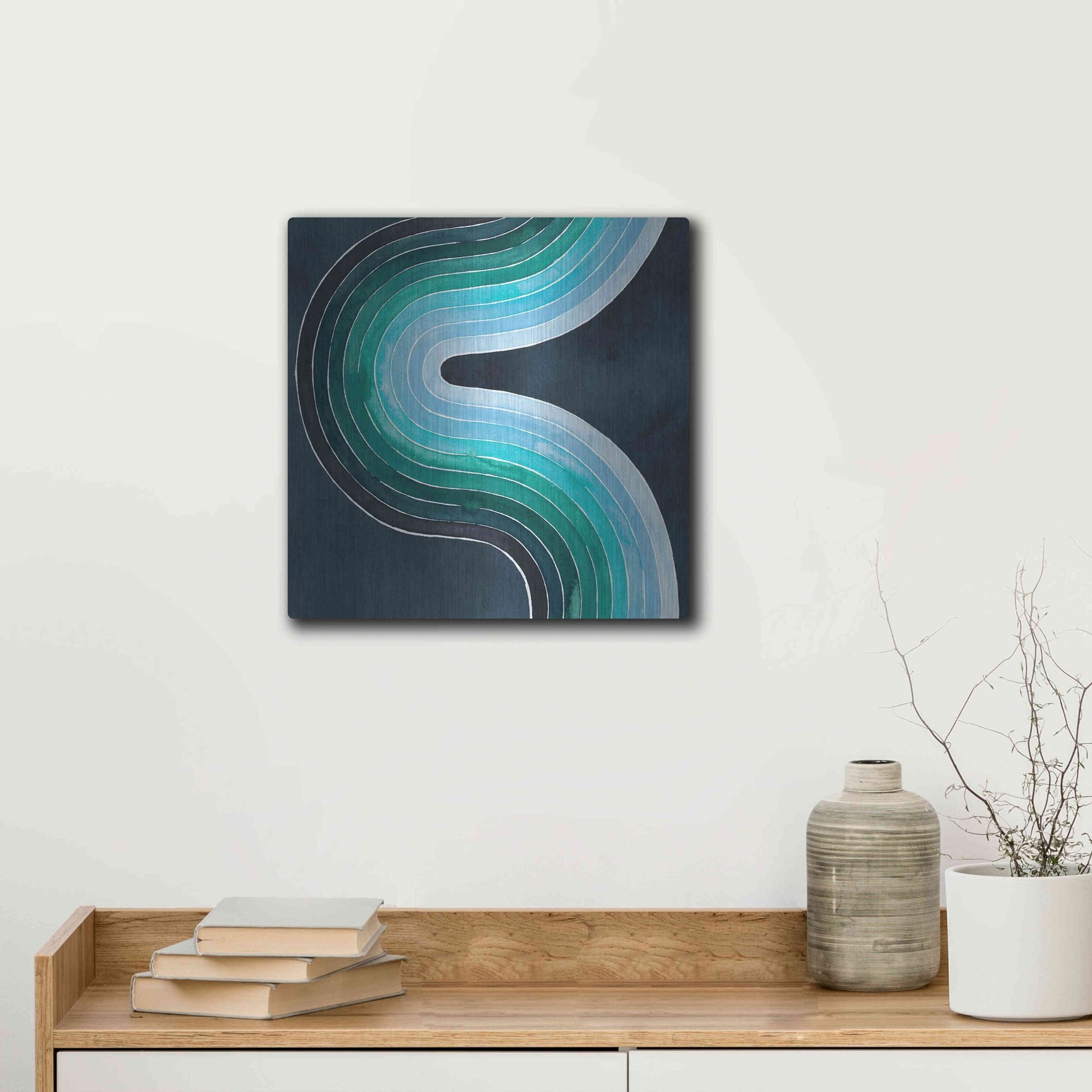 Luxe Metal Art 'Mid Century Current II' by Grace Popp, Metal Wall Art,12x12