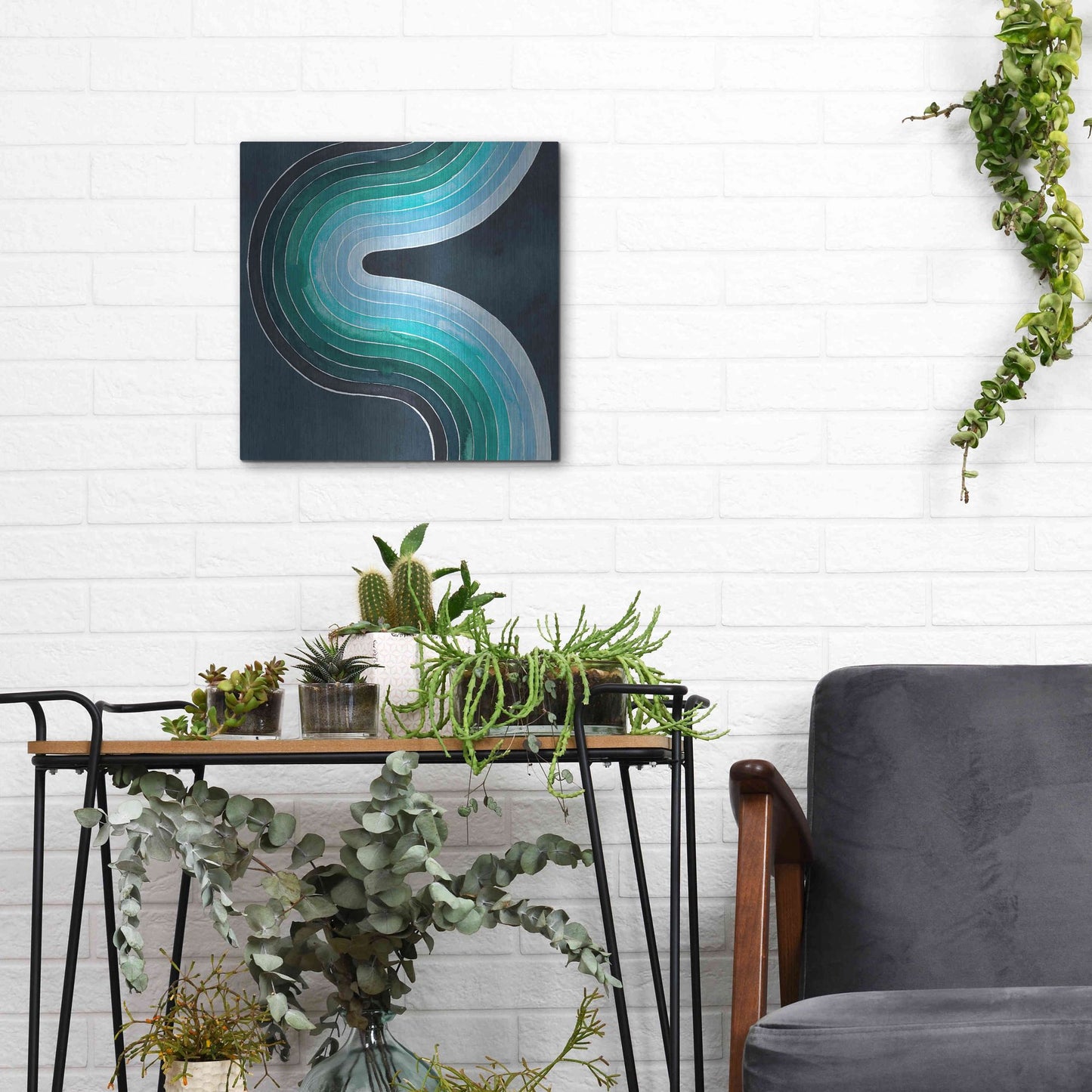 Luxe Metal Art 'Mid Century Current II' by Grace Popp, Metal Wall Art,12x12