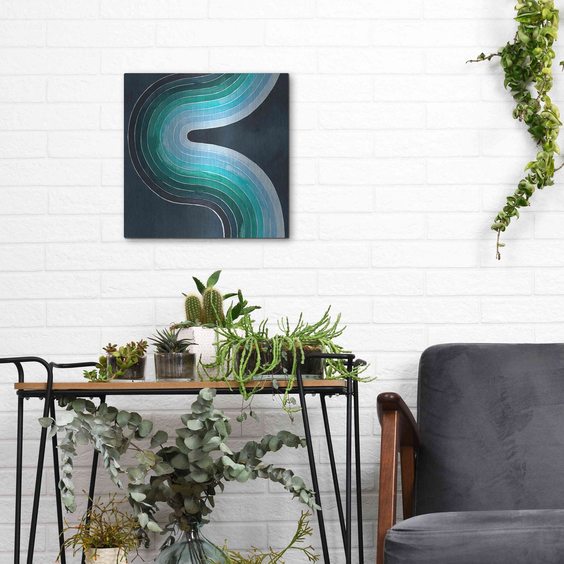 Luxe Metal Art 'Mid Century Current II' by Grace Popp, Metal Wall Art,12x12