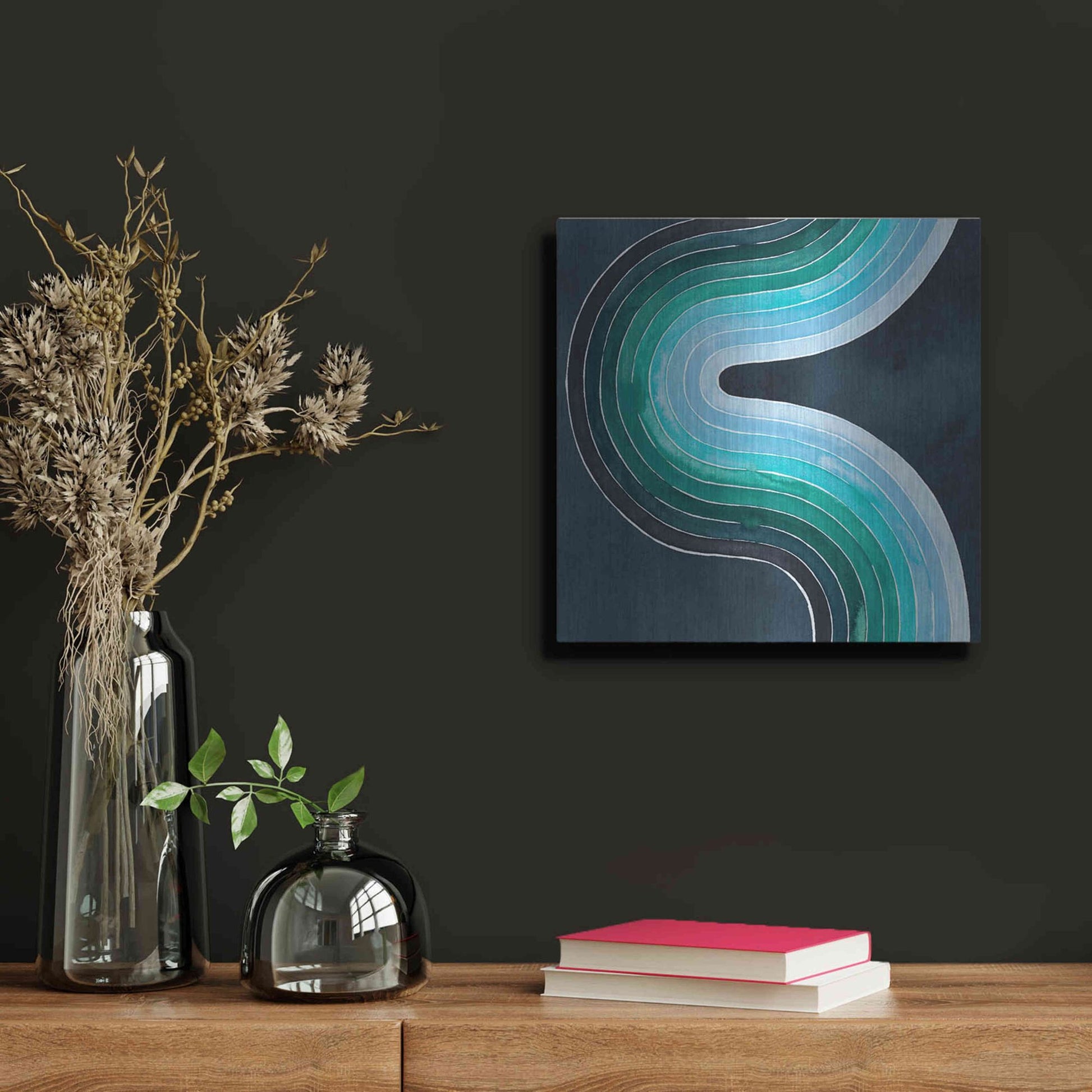 Luxe Metal Art 'Mid Century Current II' by Grace Popp, Metal Wall Art,12x12