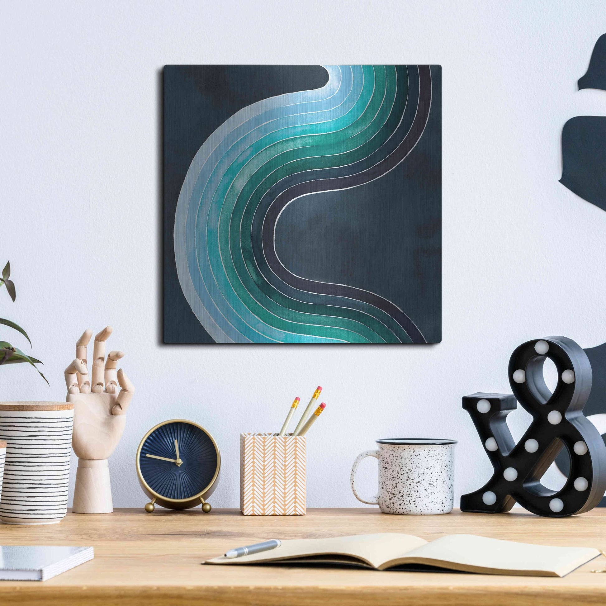 Luxe Metal Art 'Mid Century Current I' by Grace Popp, Metal Wall Art,12x12