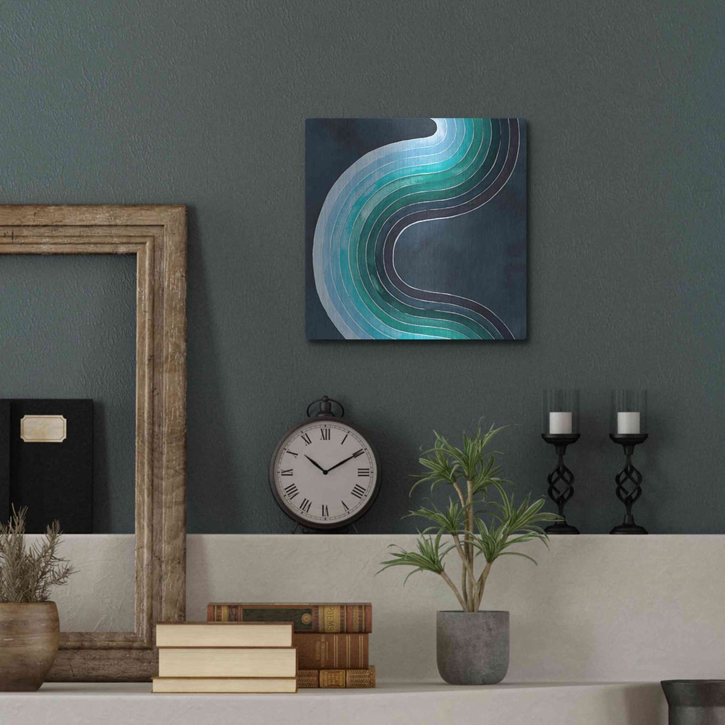 Luxe Metal Art 'Mid Century Current I' by Grace Popp, Metal Wall Art,12x12