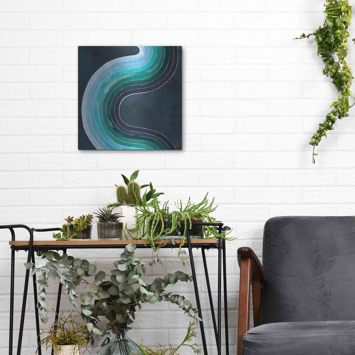 Luxe Metal Art 'Mid Century Current I' by Grace Popp, Metal Wall Art,12x12