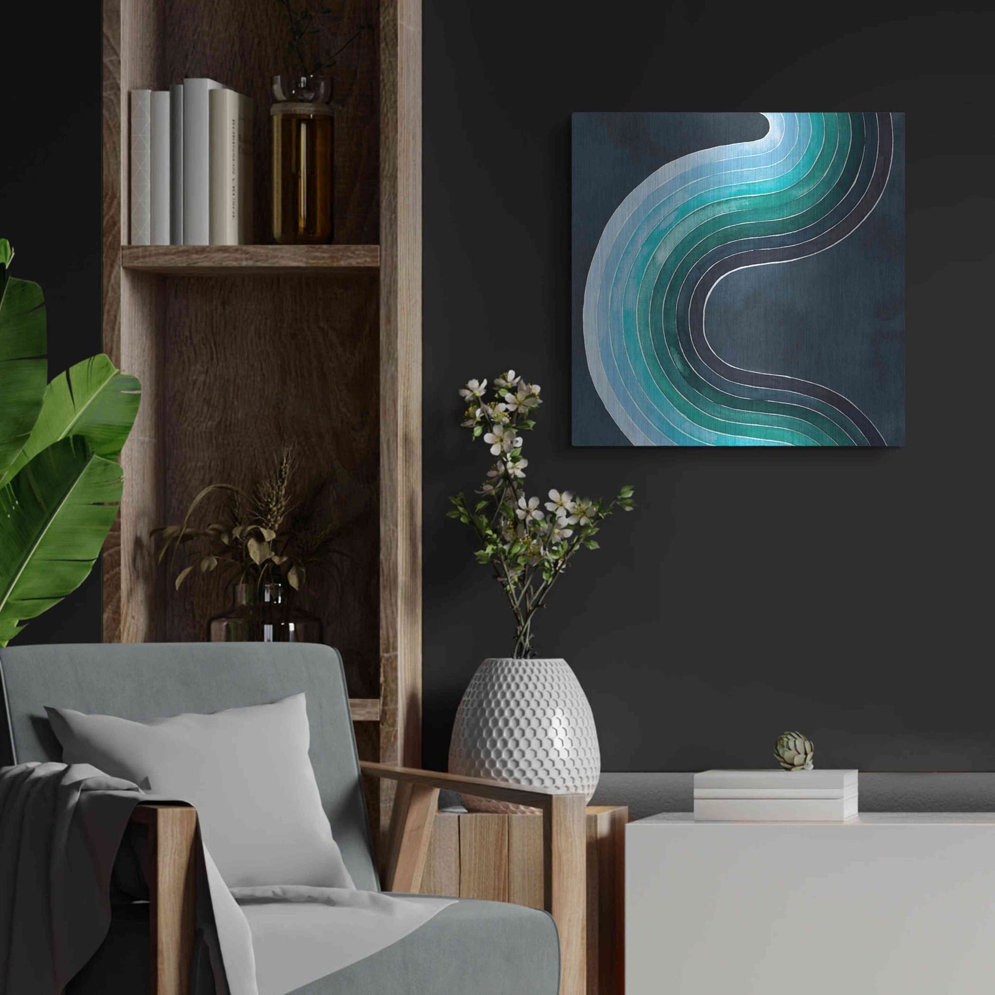 Luxe Metal Art 'Mid Century Current I' by Grace Popp, Metal Wall Art,24x24