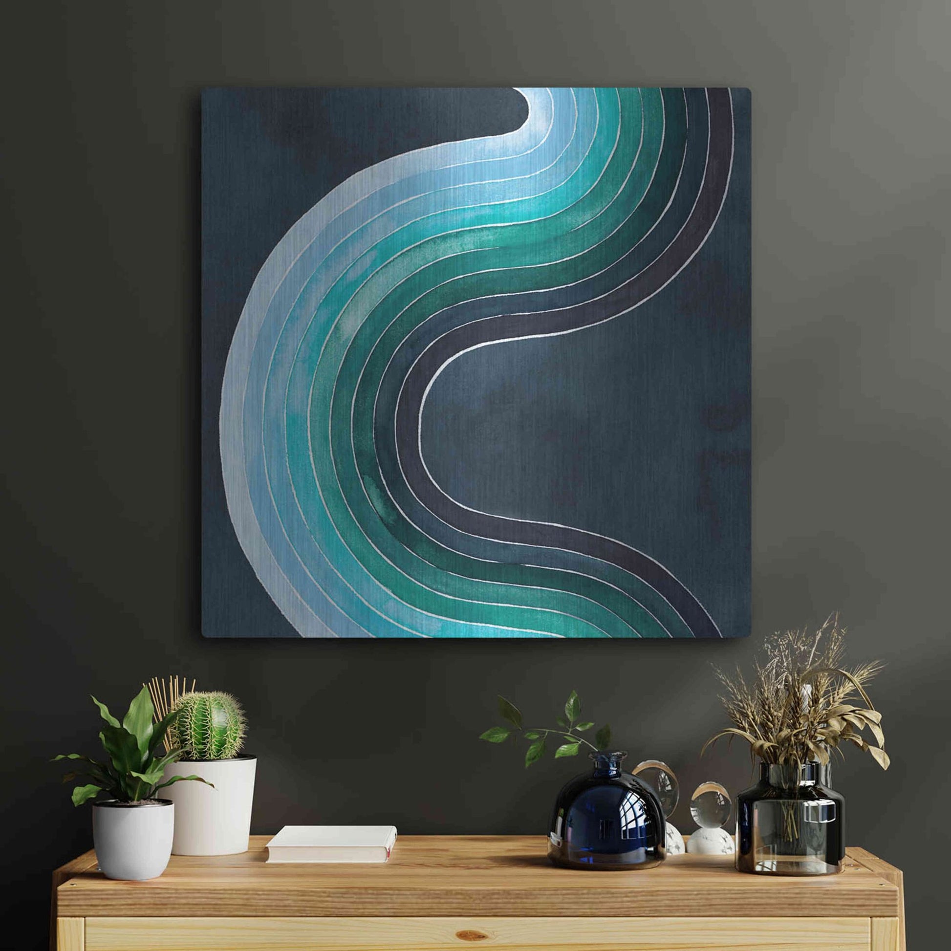 Luxe Metal Art 'Mid Century Current I' by Grace Popp, Metal Wall Art,24x24