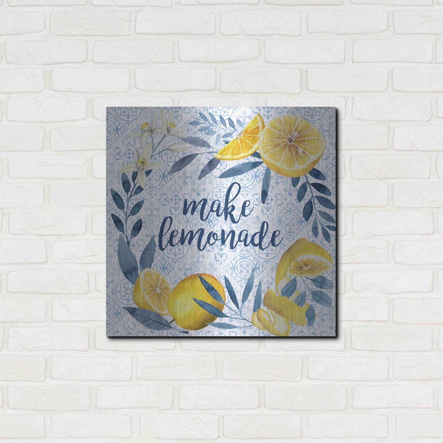 Luxe Metal Art 'Citrus Sayings I' by Grace Popp, Metal Wall Art,24x24