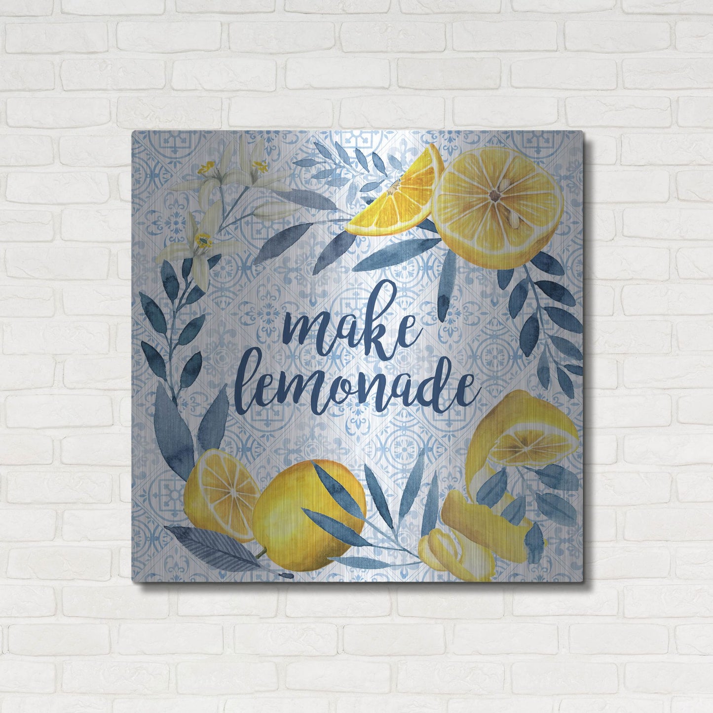 Luxe Metal Art 'Citrus Sayings I' by Grace Popp, Metal Wall Art,36x36