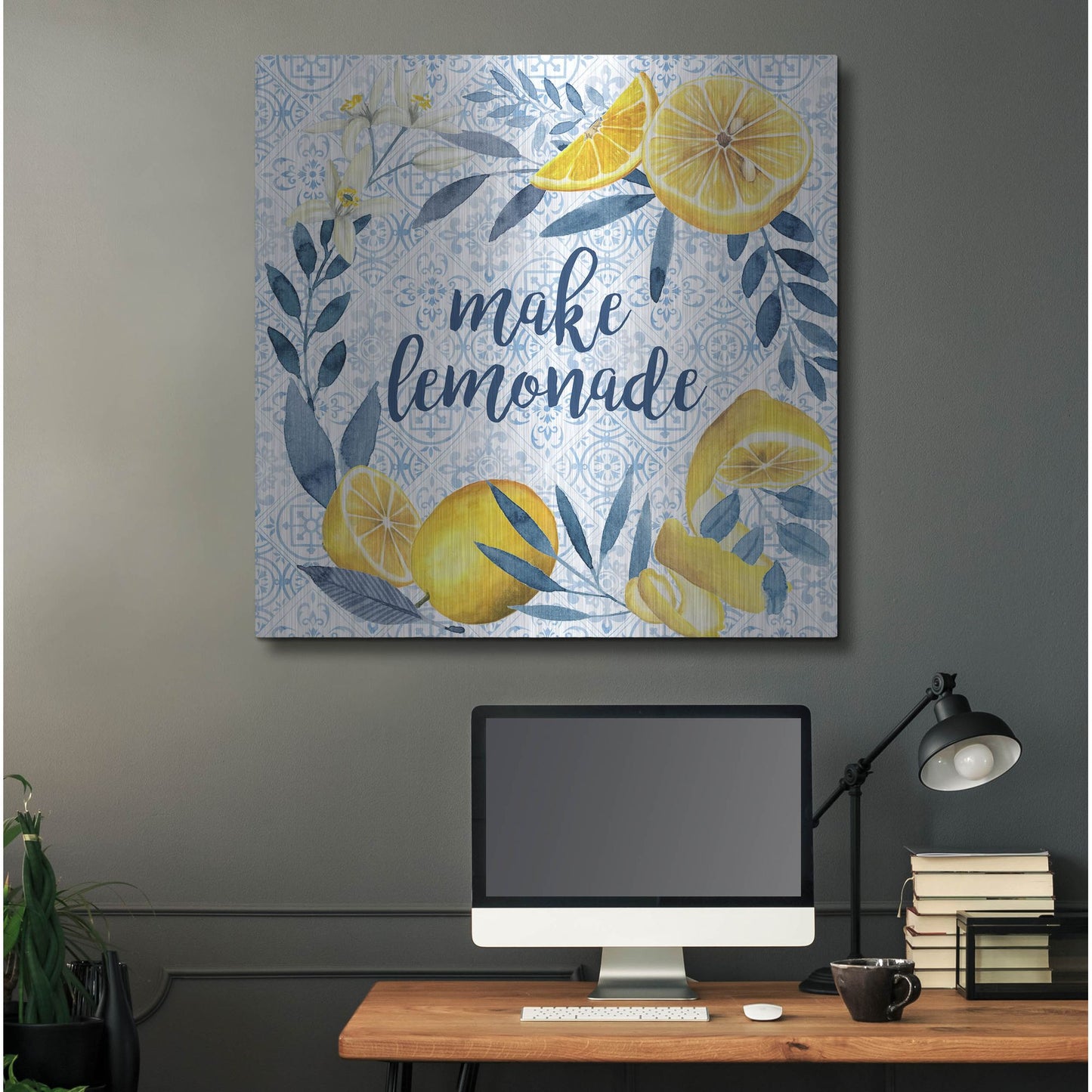 Luxe Metal Art 'Citrus Sayings I' by Grace Popp, Metal Wall Art,36x36