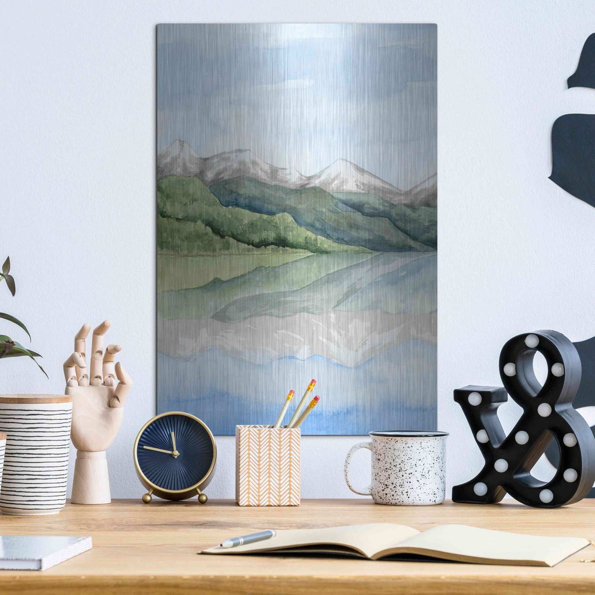 Luxe Metal Art 'Mirror Lake I' by Grace Popp, Metal Wall Art,12x16