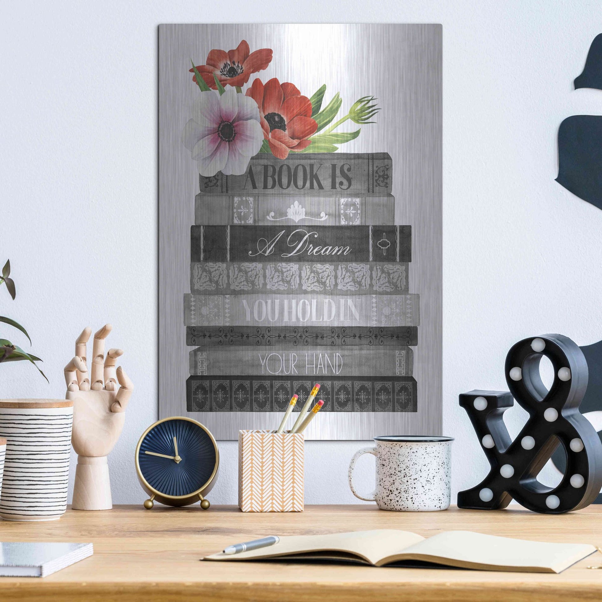 Luxe Metal Art 'Book Dream I' by Grace Popp, Metal Wall Art,12x16