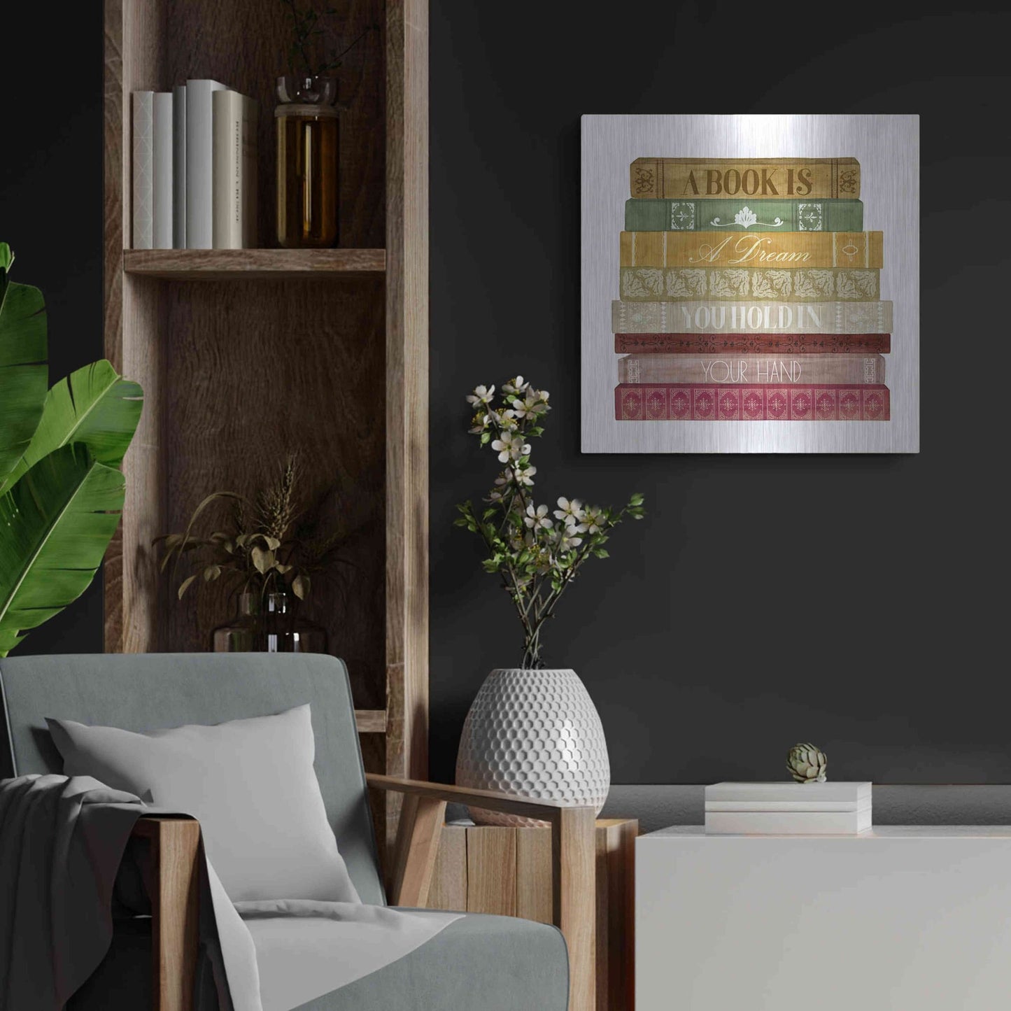 Luxe Metal Art 'Book Lover I' by Grace Popp, Metal Wall Art,24x24