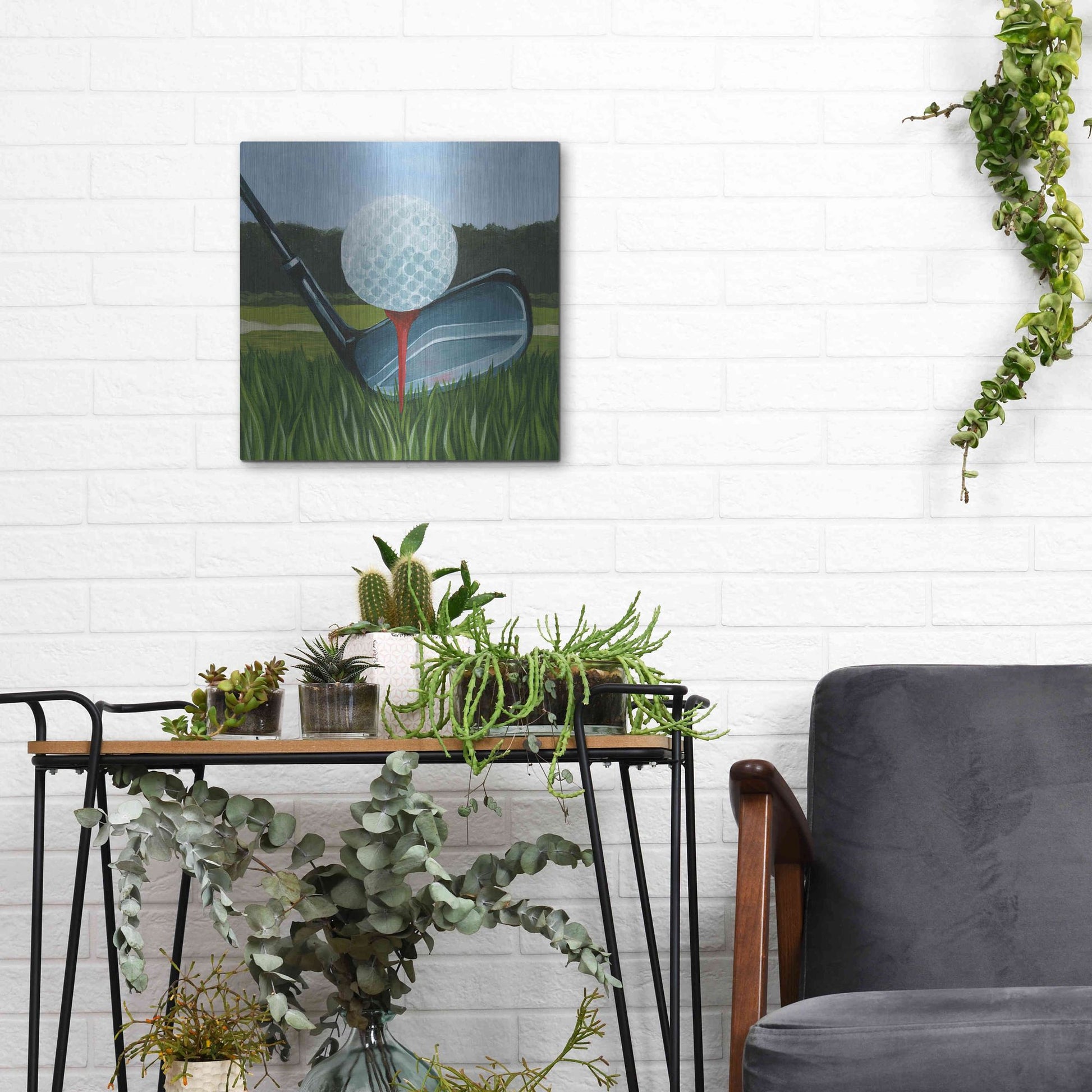 Luxe Metal Art 'Tee Off II' by Grace Popp, Metal Wall Art,12x12