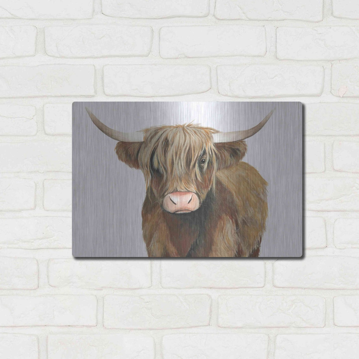 Luxe Metal Art 'Highland Cattle II' by Grace Popp, Metal Wall Art,16x12
