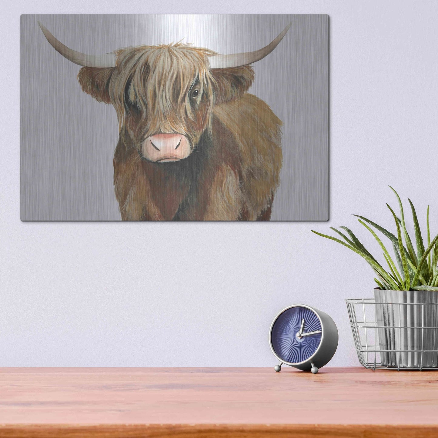 Luxe Metal Art 'Highland Cattle II' by Grace Popp, Metal Wall Art,16x12
