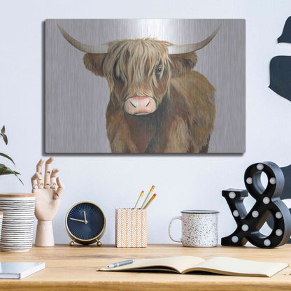 Luxe Metal Art 'Highland Cattle II' by Grace Popp, Metal Wall Art,16x12