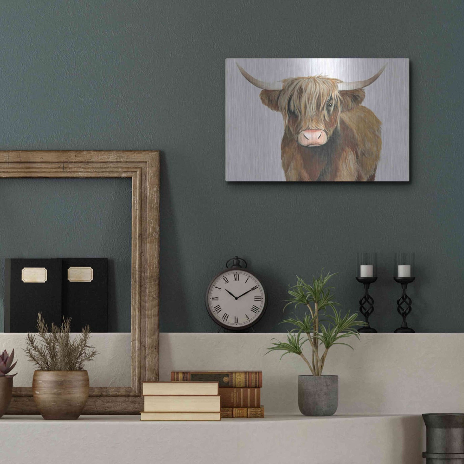 Luxe Metal Art 'Highland Cattle II' by Grace Popp, Metal Wall Art,16x12