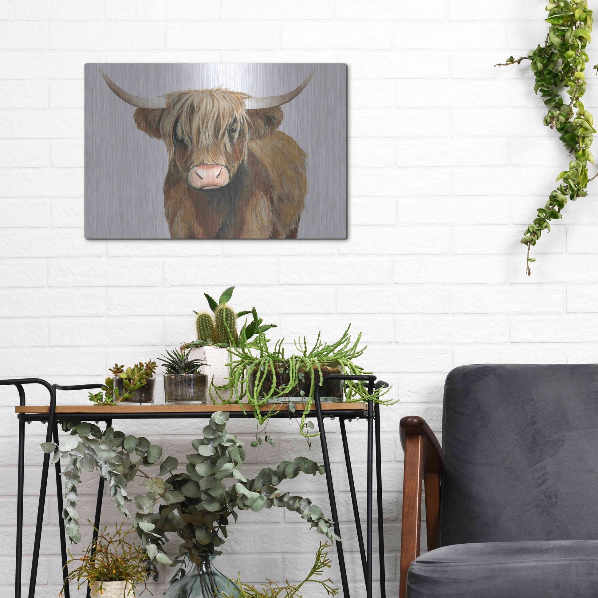 Luxe Metal Art 'Highland Cattle II' by Grace Popp, Metal Wall Art,16x12