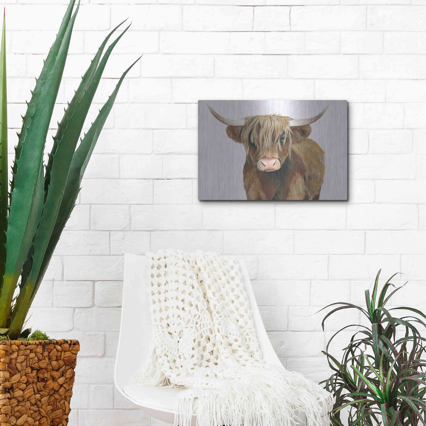 Luxe Metal Art 'Highland Cattle II' by Grace Popp, Metal Wall Art,16x12