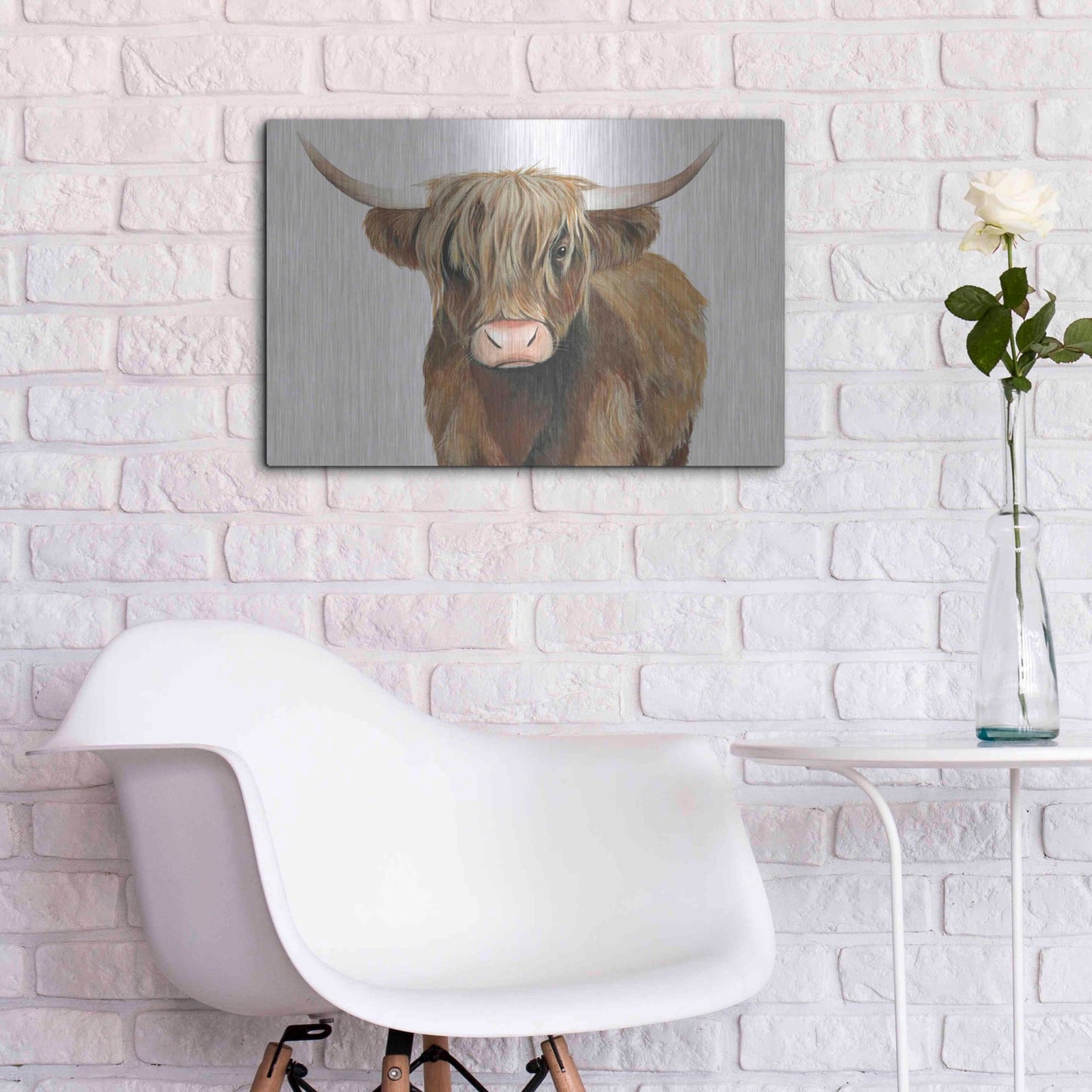 Luxe Metal Art 'Highland Cattle II' by Grace Popp, Metal Wall Art,24x16