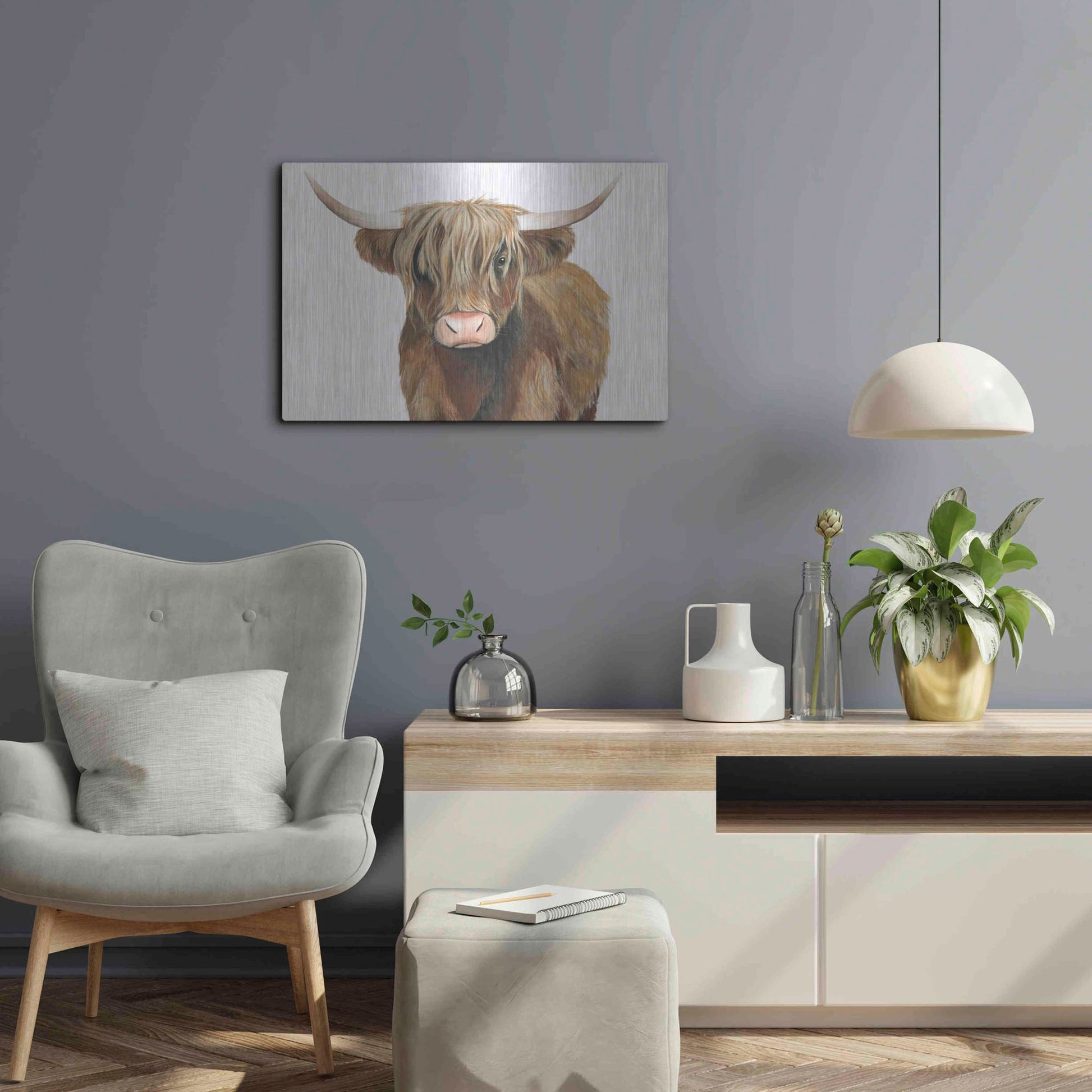 Luxe Metal Art 'Highland Cattle II' by Grace Popp, Metal Wall Art,24x16
