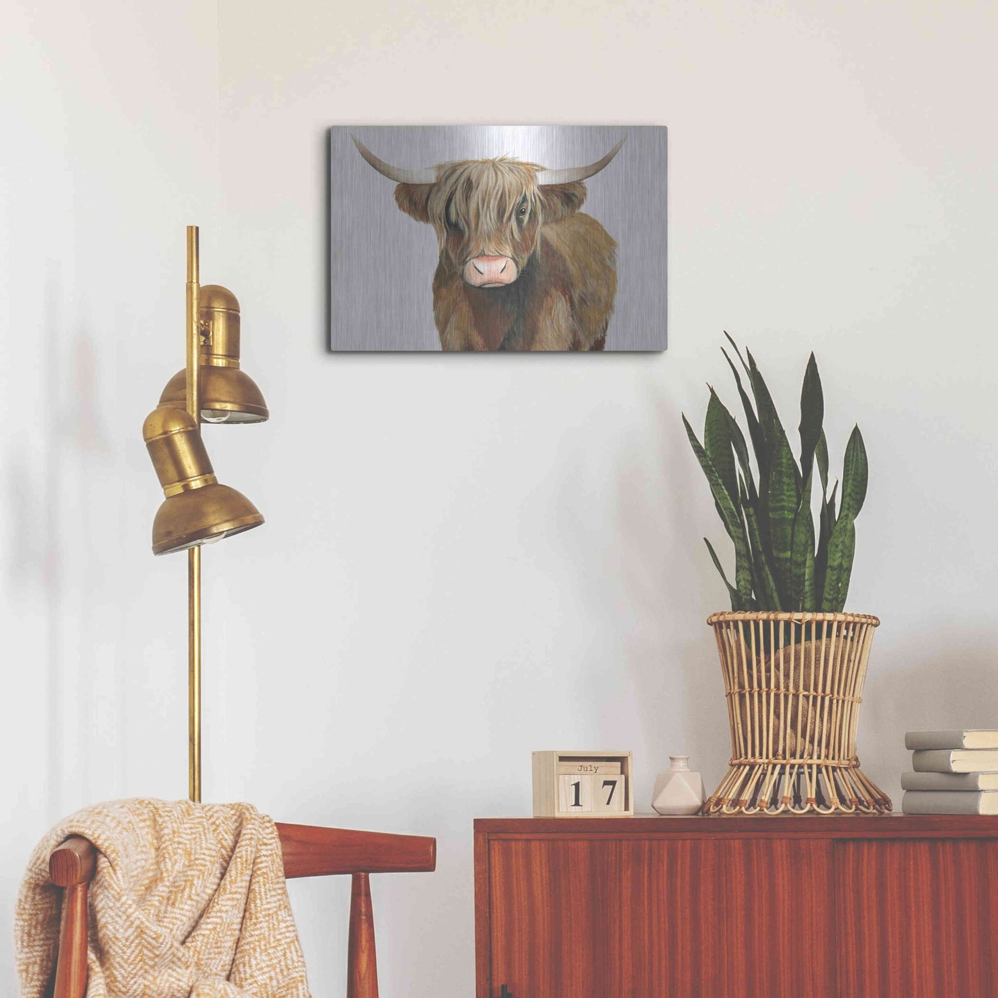Luxe Metal Art 'Highland Cattle II' by Grace Popp, Metal Wall Art,24x16
