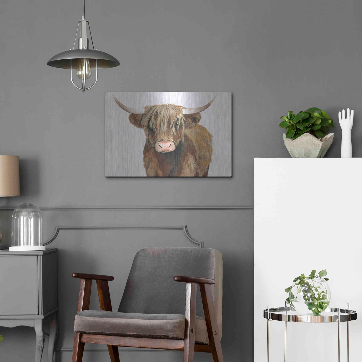 Luxe Metal Art 'Highland Cattle II' by Grace Popp, Metal Wall Art,24x16