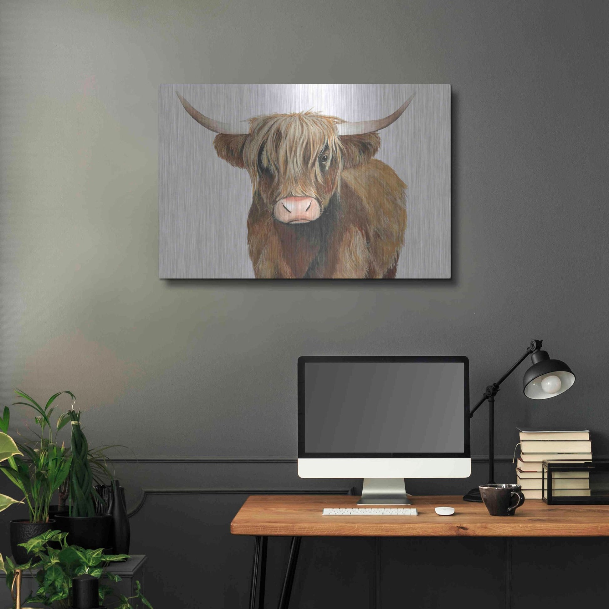 Luxe Metal Art 'Highland Cattle II' by Grace Popp, Metal Wall Art,36x24