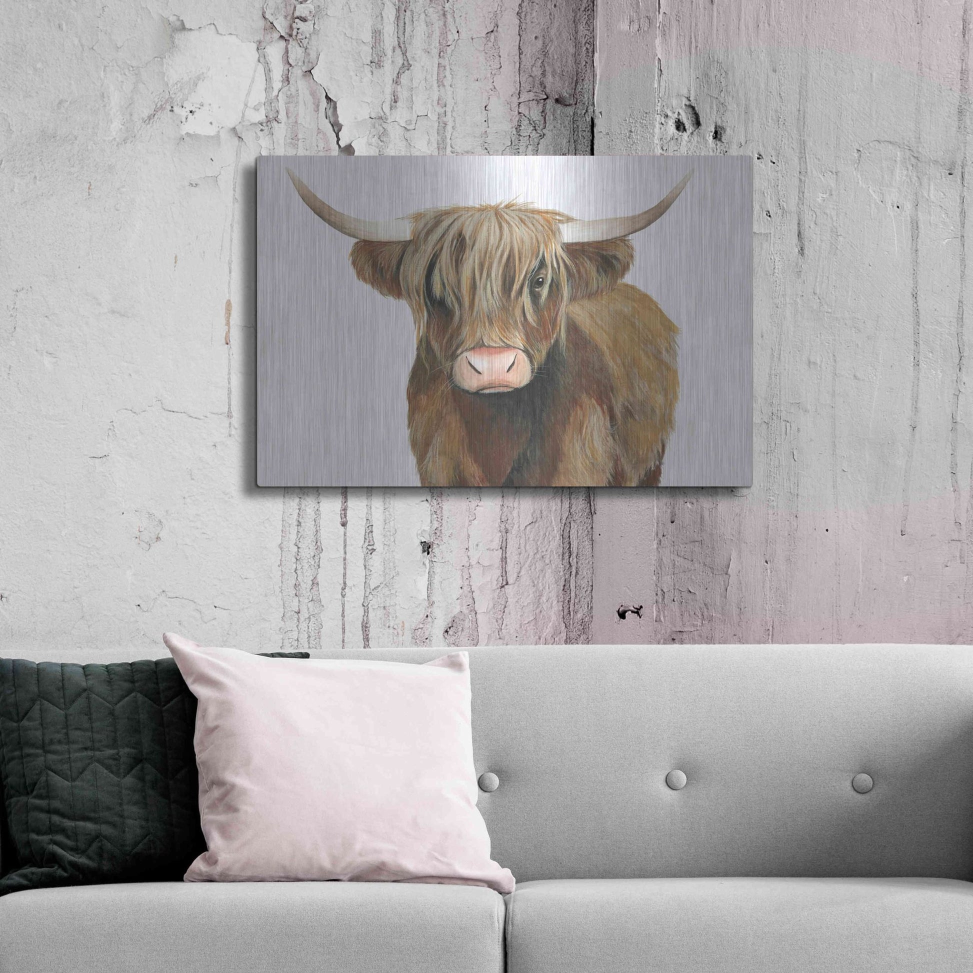 Luxe Metal Art 'Highland Cattle II' by Grace Popp, Metal Wall Art,36x24