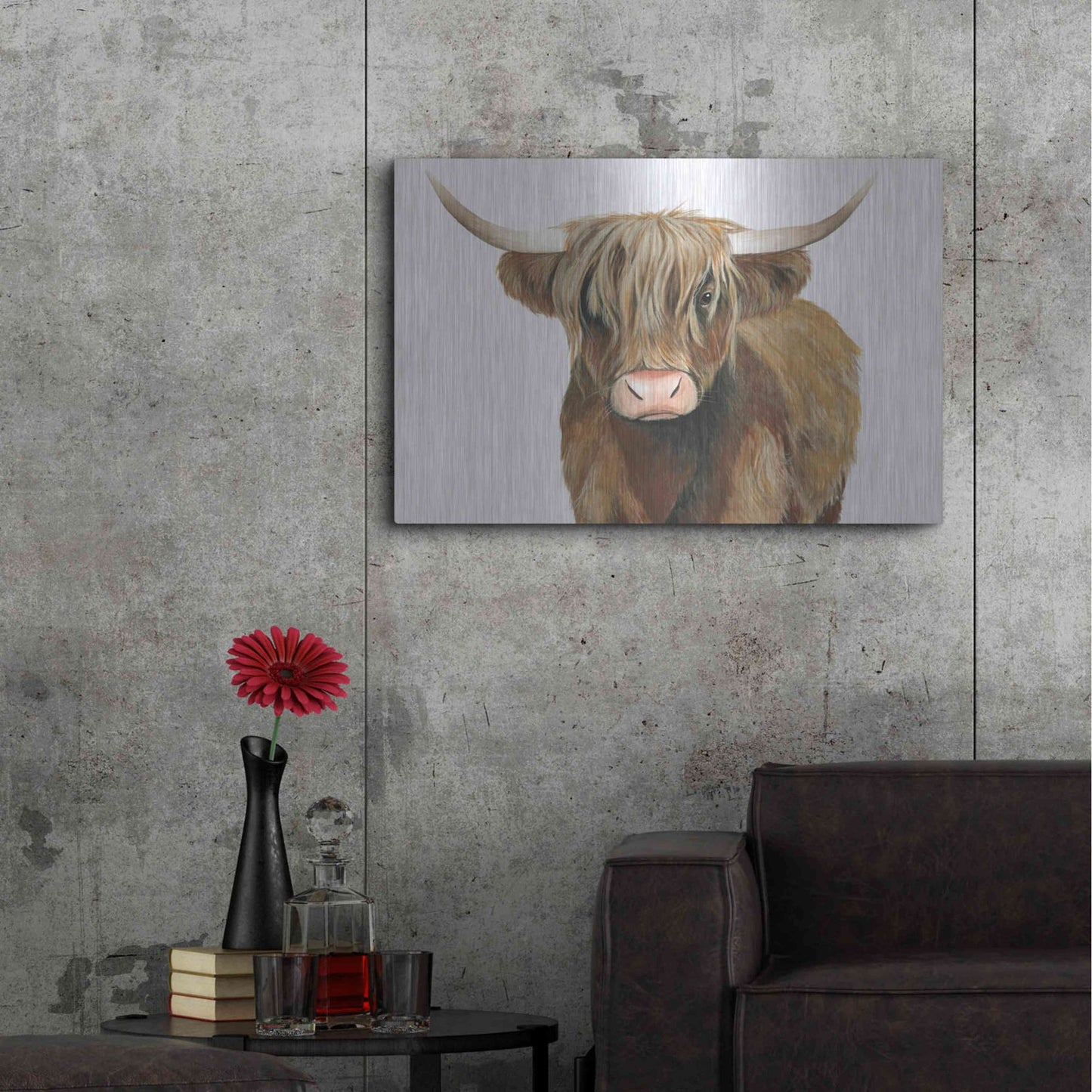 Luxe Metal Art 'Highland Cattle II' by Grace Popp, Metal Wall Art,36x24