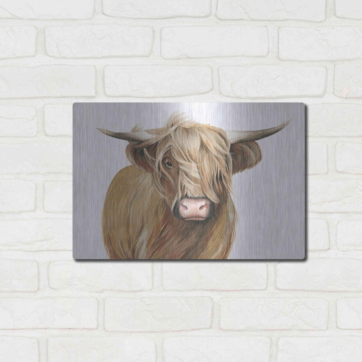 Luxe Metal Art 'Highland Cattle I' by Grace Popp, Metal Wall Art,16x12