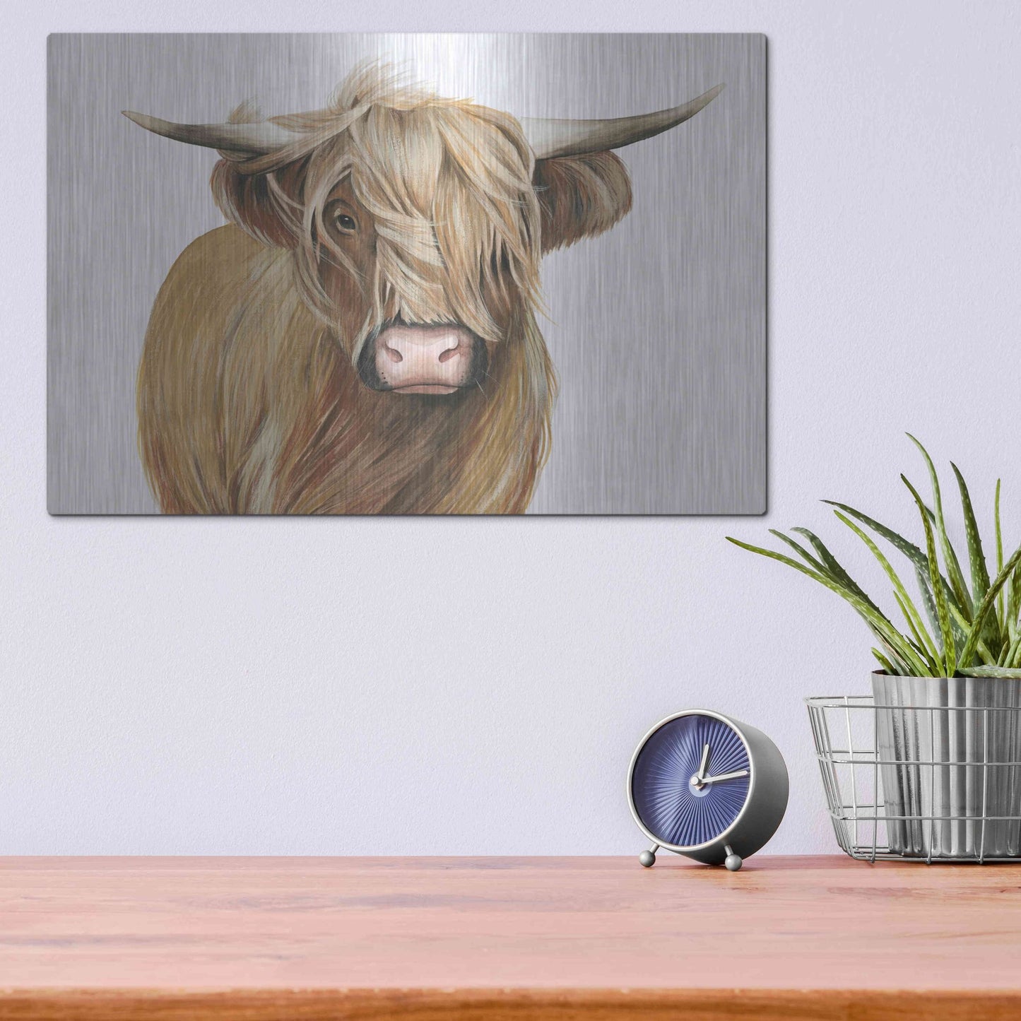 Luxe Metal Art 'Highland Cattle I' by Grace Popp, Metal Wall Art,16x12
