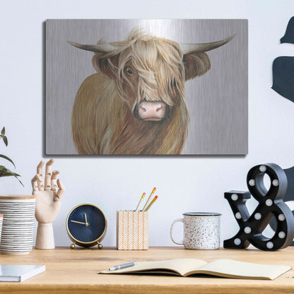 Luxe Metal Art 'Highland Cattle I' by Grace Popp, Metal Wall Art,16x12