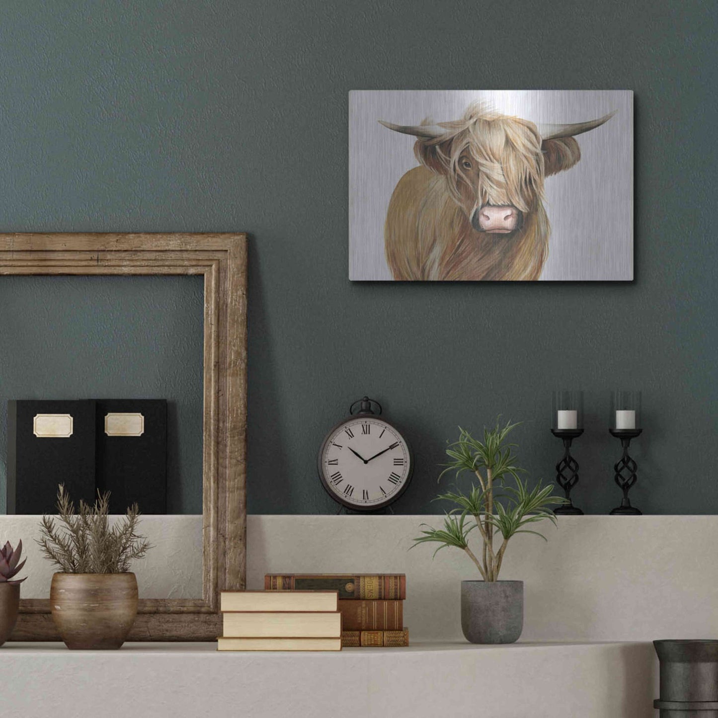 Luxe Metal Art 'Highland Cattle I' by Grace Popp, Metal Wall Art,16x12