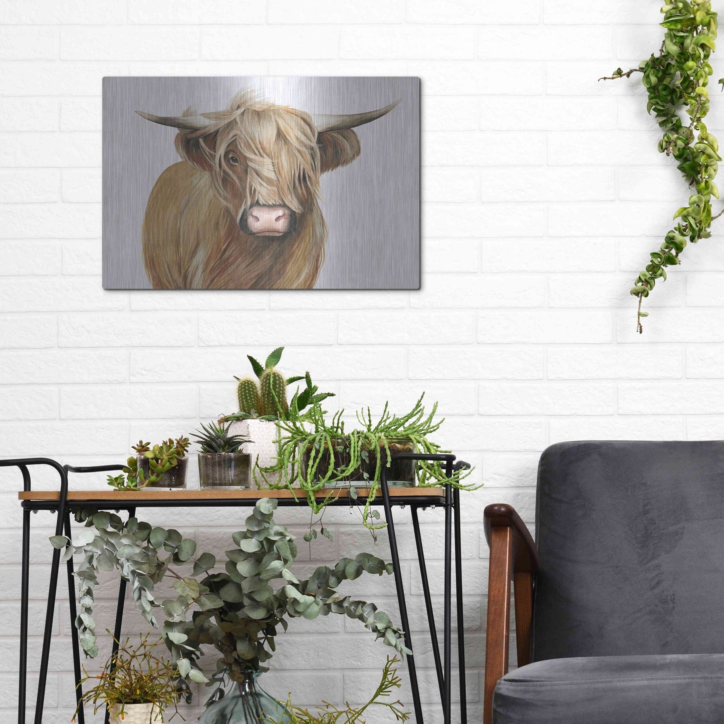 Luxe Metal Art 'Highland Cattle I' by Grace Popp, Metal Wall Art,16x12