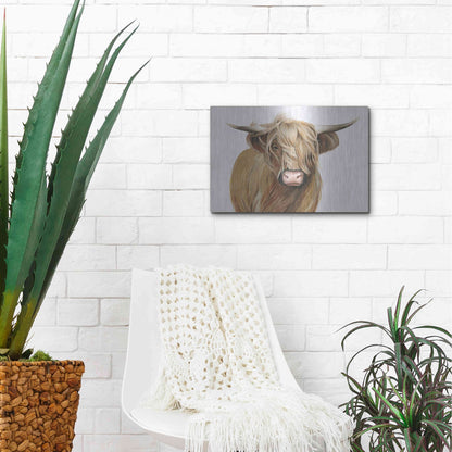 Luxe Metal Art 'Highland Cattle I' by Grace Popp, Metal Wall Art,16x12