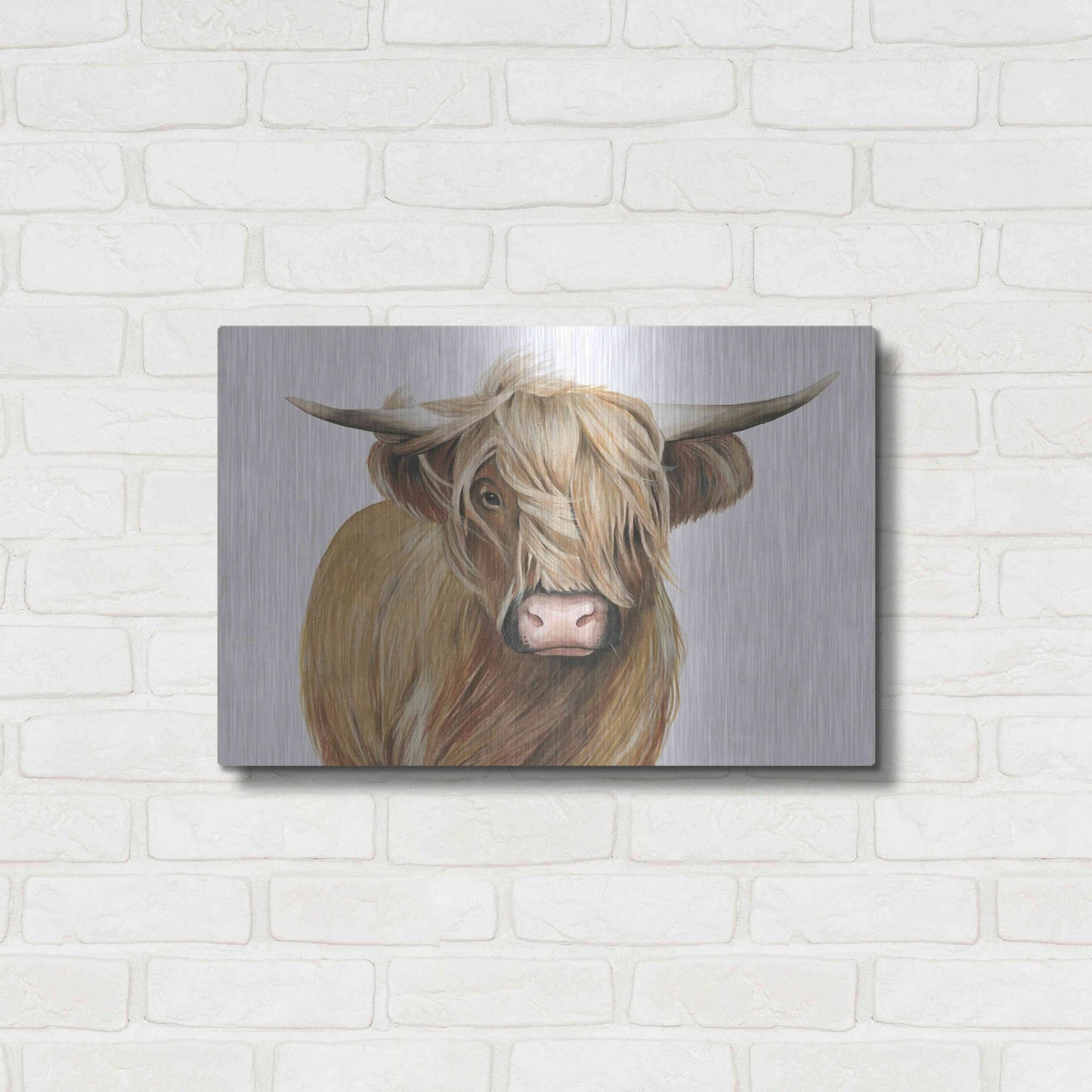 Luxe Metal Art 'Highland Cattle I' by Grace Popp, Metal Wall Art,24x16