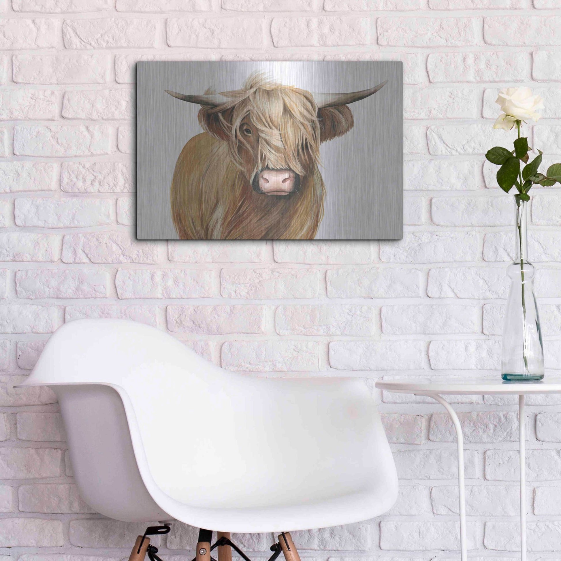 Luxe Metal Art 'Highland Cattle I' by Grace Popp, Metal Wall Art,24x16