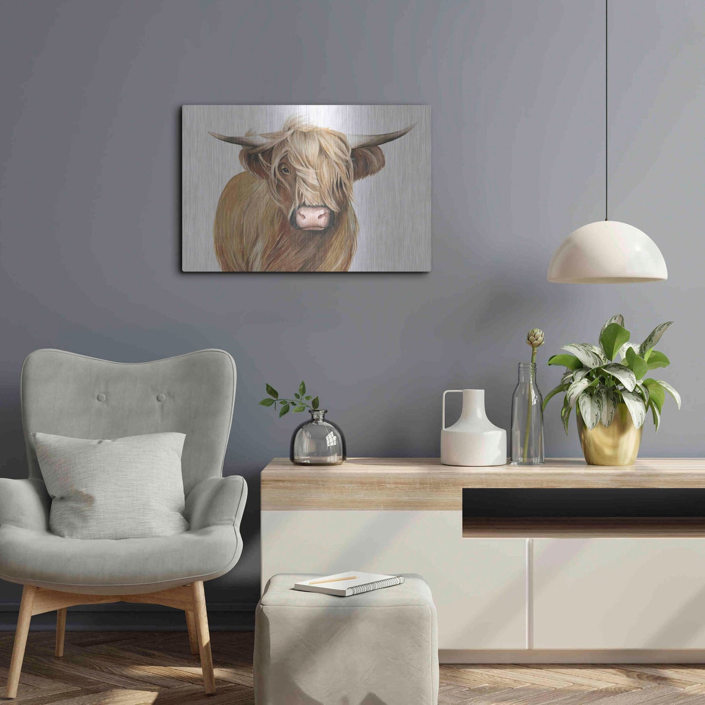 Luxe Metal Art 'Highland Cattle I' by Grace Popp, Metal Wall Art,24x16