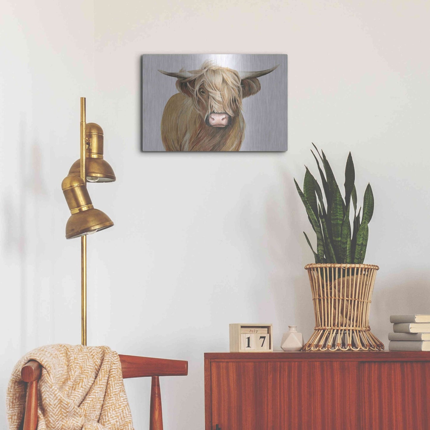Luxe Metal Art 'Highland Cattle I' by Grace Popp, Metal Wall Art,24x16