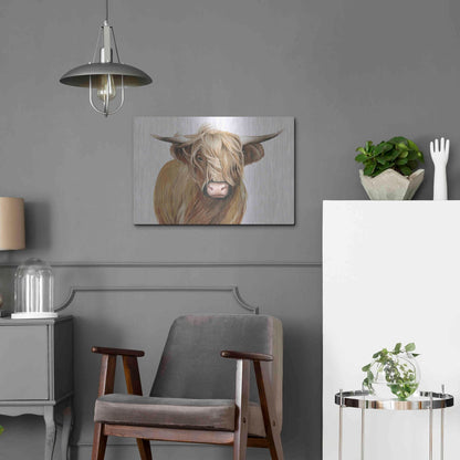 Luxe Metal Art 'Highland Cattle I' by Grace Popp, Metal Wall Art,24x16