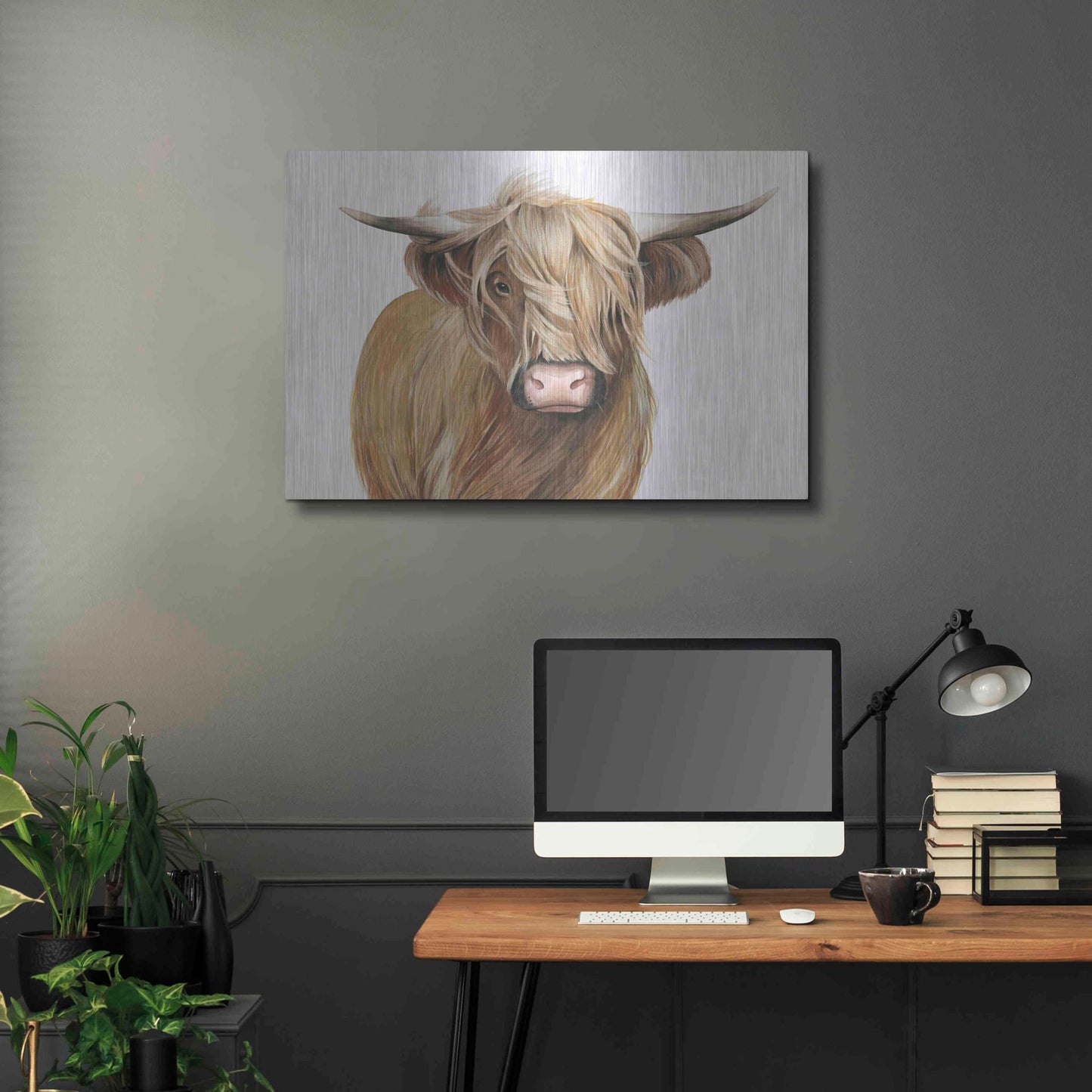 Luxe Metal Art 'Highland Cattle I' by Grace Popp, Metal Wall Art,36x24