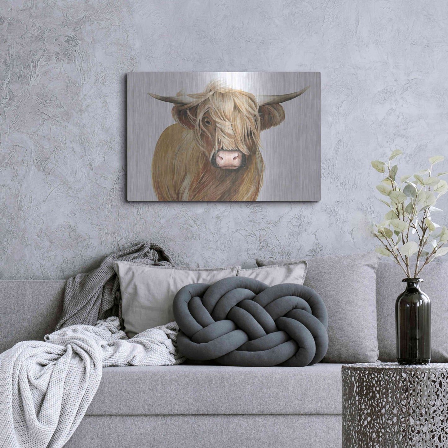 Luxe Metal Art 'Highland Cattle I' by Grace Popp, Metal Wall Art,36x24
