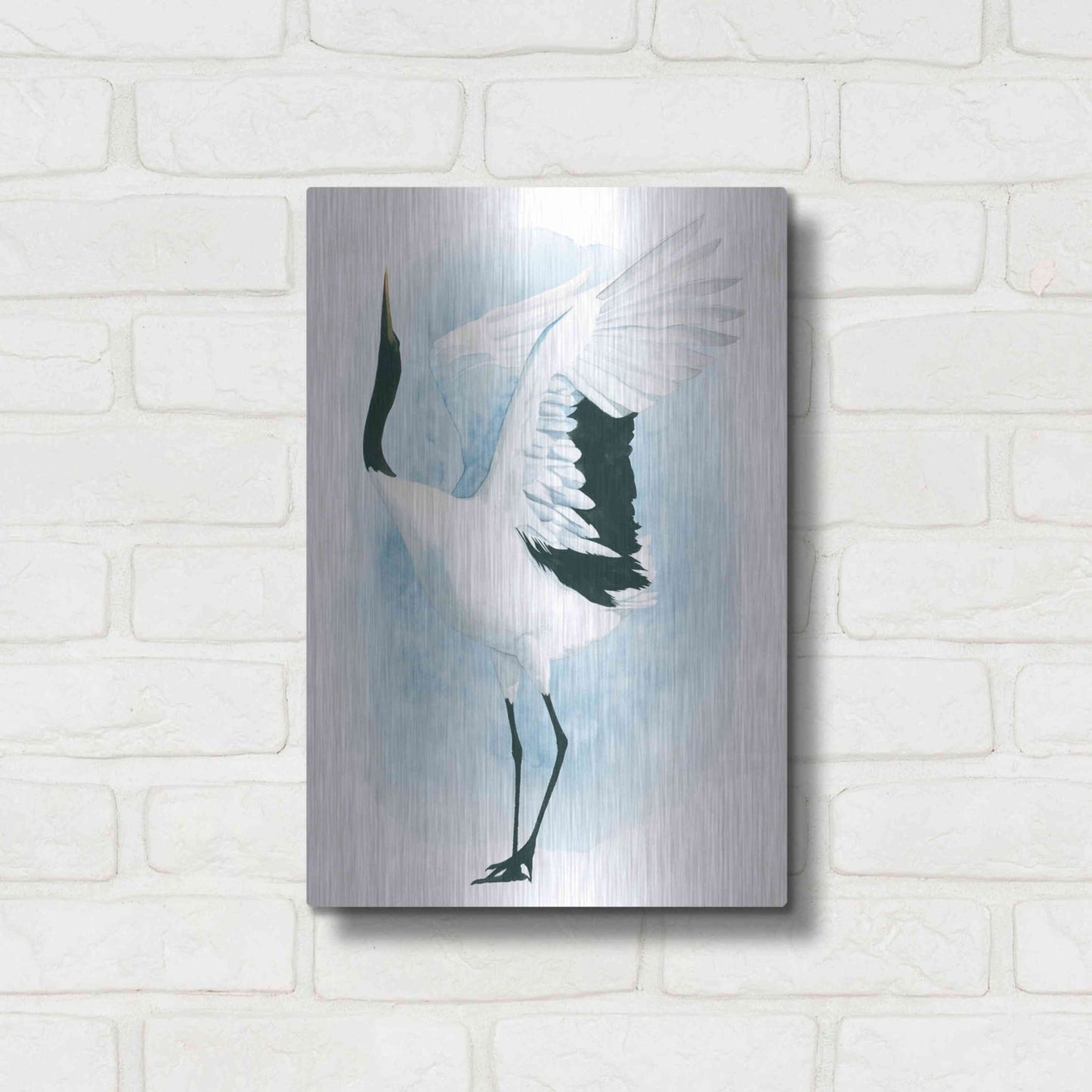 Luxe Metal Art 'Dancing Crane I' by Grace Popp, Metal Wall Art,12x16