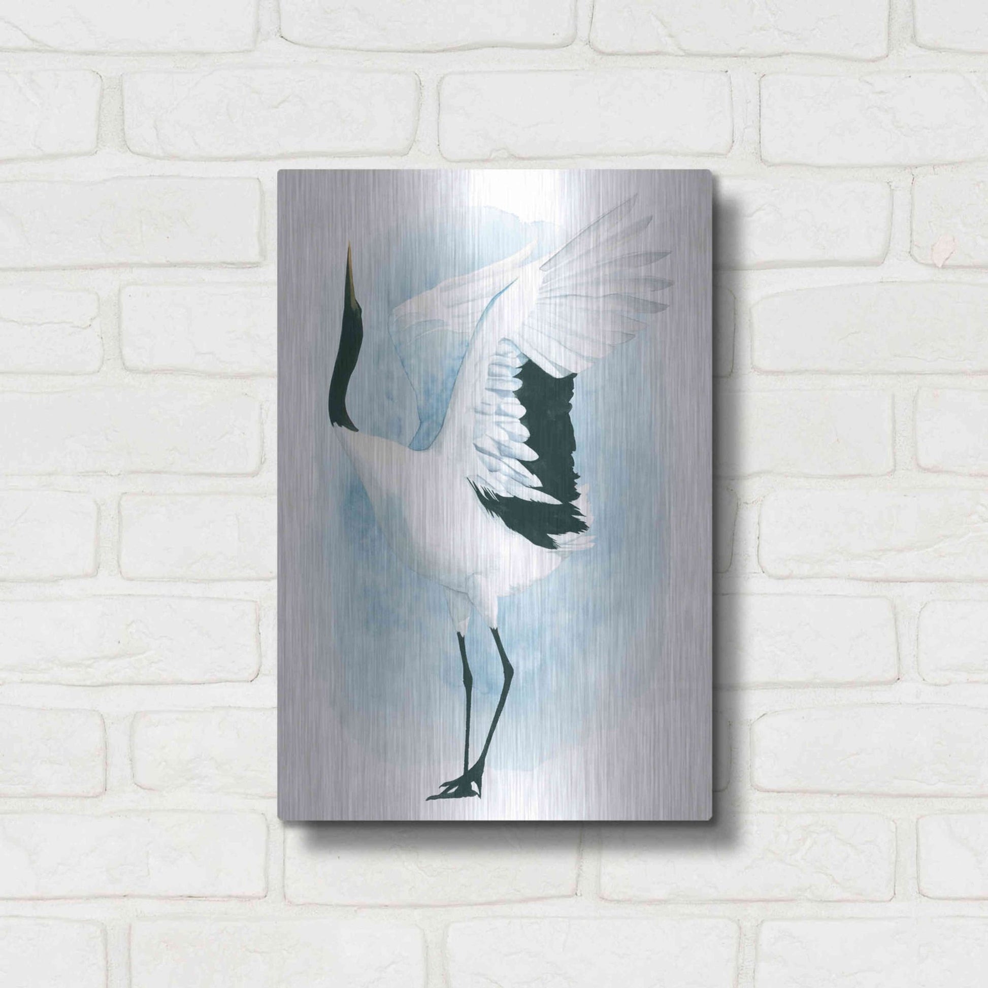 Luxe Metal Art 'Dancing Crane I' by Grace Popp, Metal Wall Art,12x16