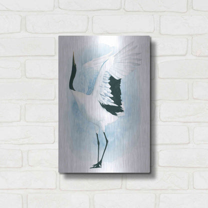 Luxe Metal Art 'Dancing Crane I' by Grace Popp, Metal Wall Art,12x16