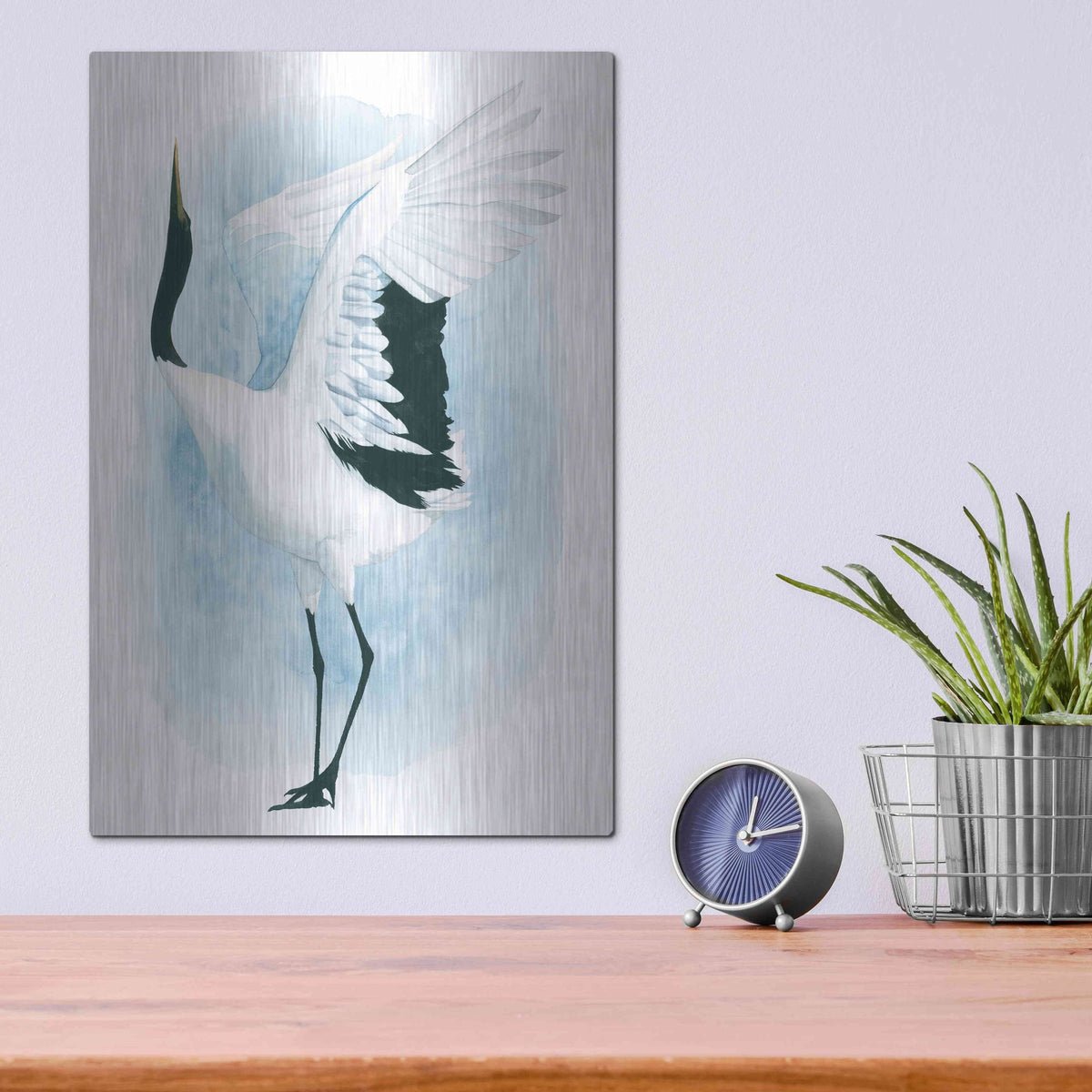 Luxe Metal Art 'Dancing Crane I' by Grace Popp, Metal Wall Art,12x16