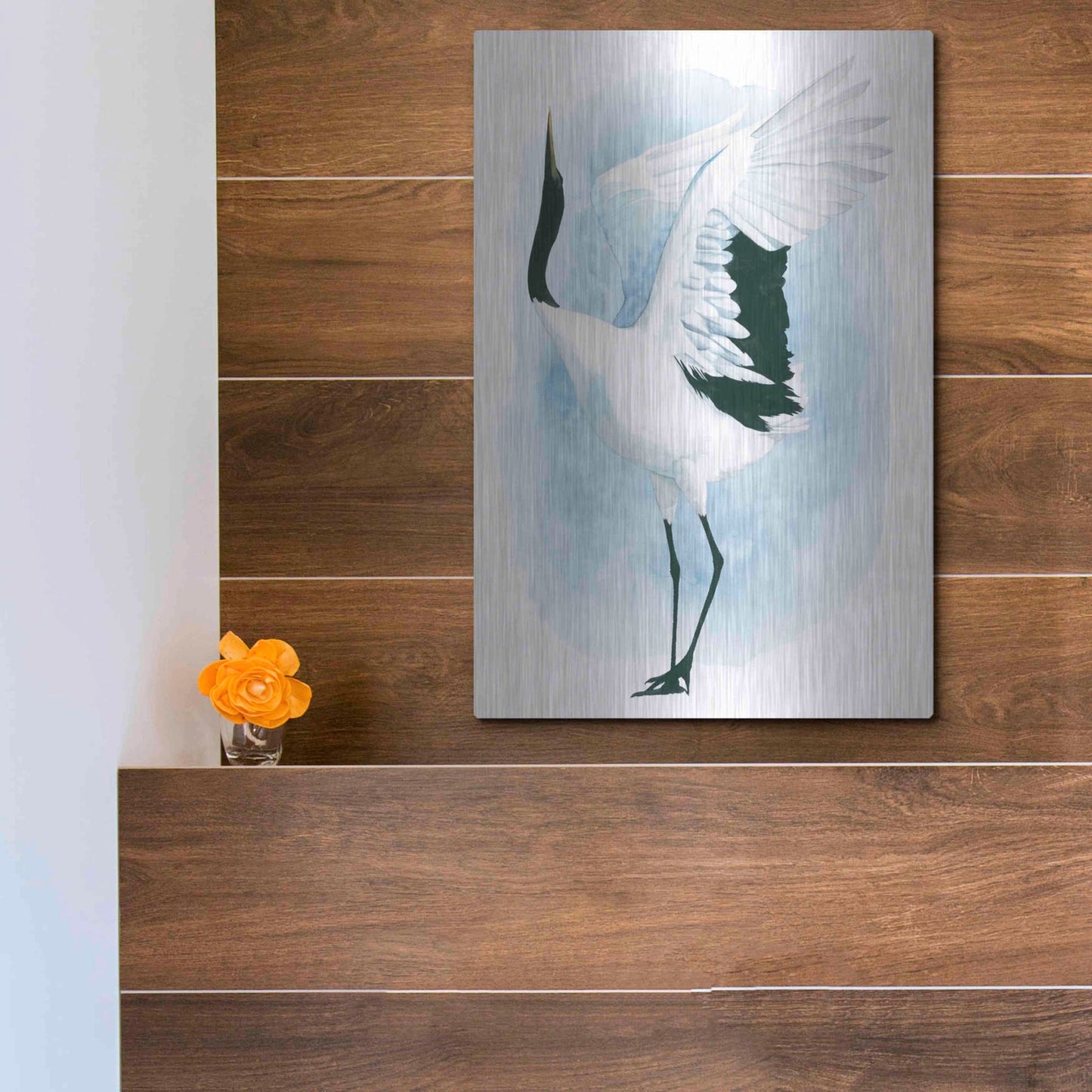 Luxe Metal Art 'Dancing Crane I' by Grace Popp, Metal Wall Art,12x16